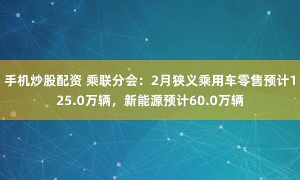 手机炒股配资 乘联分会：2月狭义乘用车零售预计125.0万辆，新能源预计60.0万辆