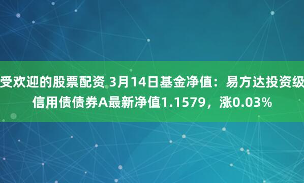 受欢迎的股票配资 3月14日基金净值：易方达投资级信用债债券A最新净值1.1579，涨0.03%